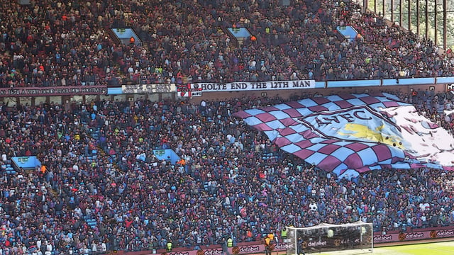 Aston Villa fans in Villa Park's Holte End, proclaiming themselves to be the team's 12th man.