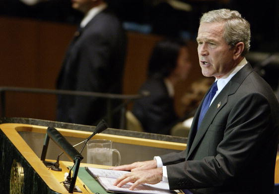 U.S. President George W. Bush speaking to the UN General Assembly on the crisis in Darfur, September 21, 2004