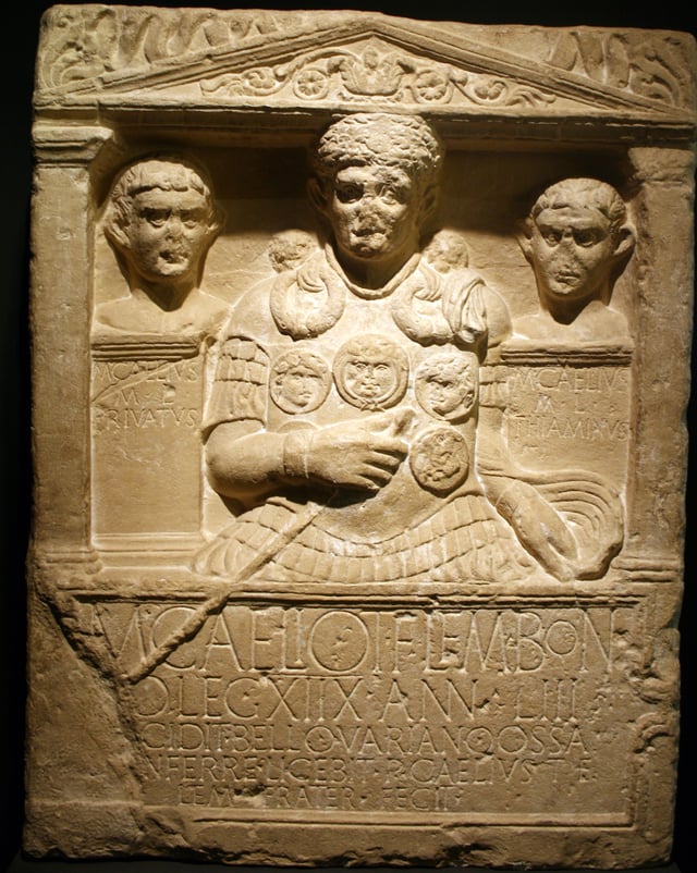 Epitaph of centurion Marcus Caelius, showing "XIIX"