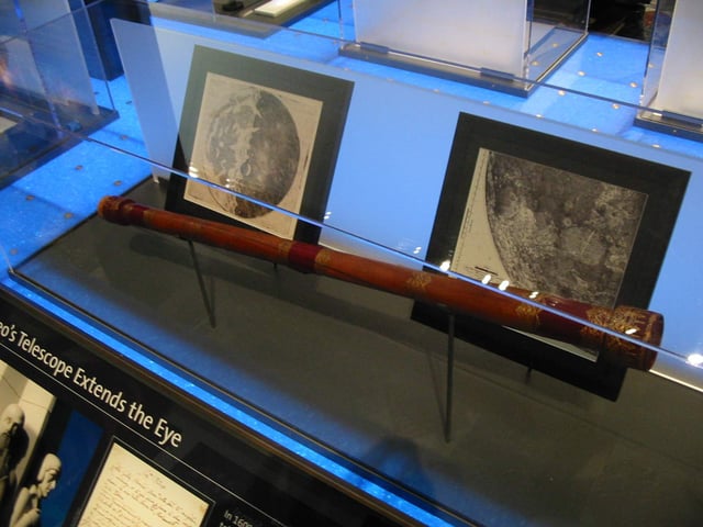 A replica of the earliest surviving telescope attributed to Galileo Galilei, on display at the Griffith Observatory.