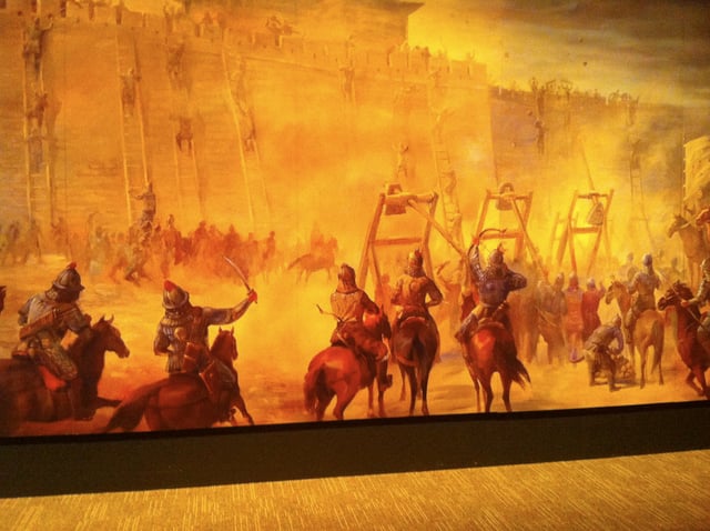 Mural of siege warfare, Genghis Khan Exhibit in San Jose, California, US