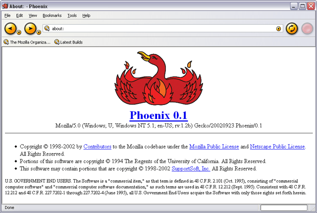 Screenshot of Phoenix 0.1 on Windows XP