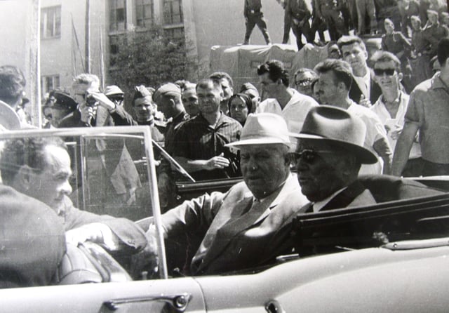 Tito and Nikita Khrushchev in Skopje after the 1963 earthquake