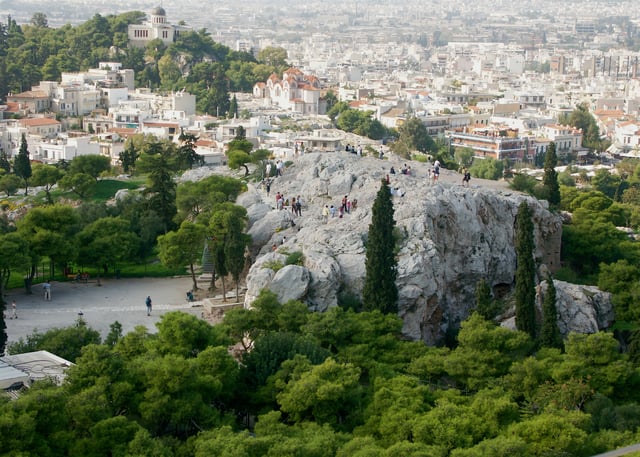 The Areopagus as viewed from the Acropolis.