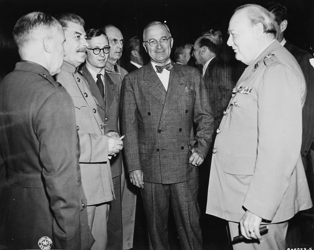 Joseph Stalin, Harry S. Truman, and Winston Churchill in Potsdam, July 1945