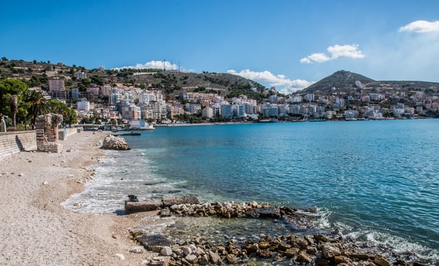 Sarandë, Albania is situated on an open sea gulf of the Ionian sea in the central Mediterranean.