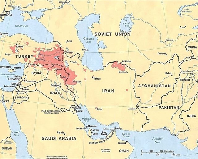 Kurdish-inhabited areas of the Middle East and the Soviet Union in 1986.