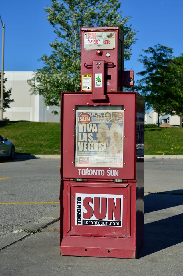 A Toronto Sun newspaper vending machine