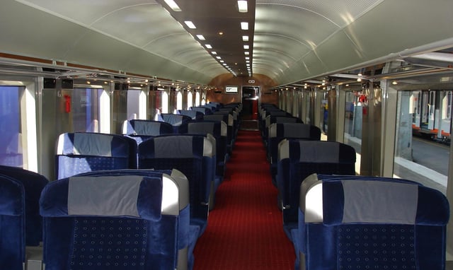 The interior of a coach used for InterRegio trains