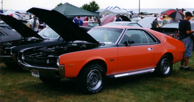 Stock 1970 AMX with BBO and "shadow mask" finish at a car show