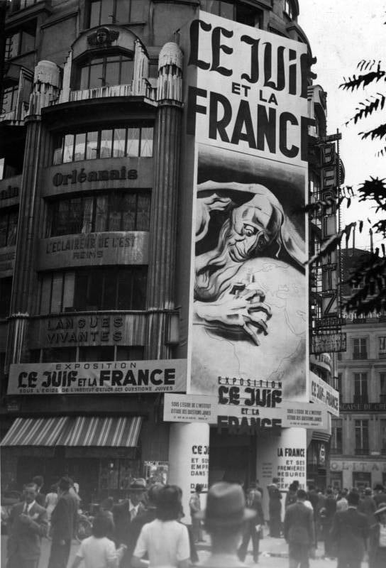 Poster above the entrance of an anti-semitic exposition called "The Jew and France".
