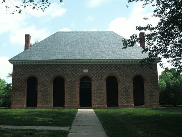 Hanover County Courthouse (c. 1735–1742), with its arcaded front, is typical of a numerous colonial courthouse built in Virginia.