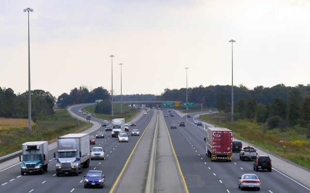 The Highway 401 / Highway 402 interchange viewed from the Dingman Drive overpass.