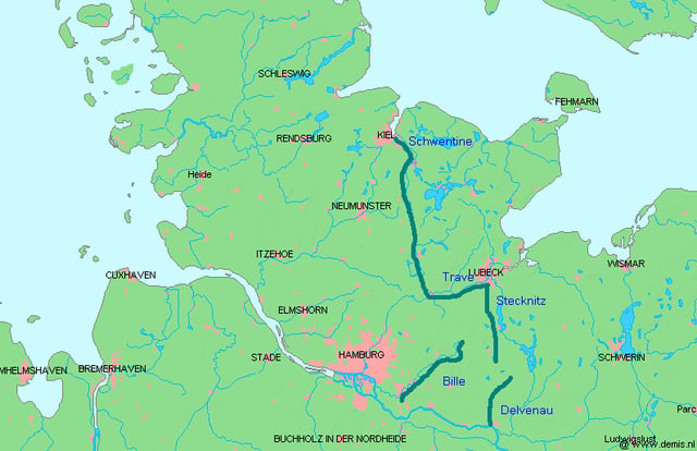 The Limes Saxoniae border between the Saxons and the Obotrites, established about 810 in present-day Schleswig-Holstein
