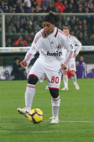 Ronaldinho playing for Milan in 2010 wearing number 80 – the year of his birth.