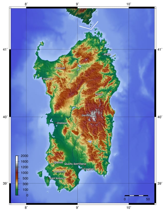 Topographic map of Sardinia