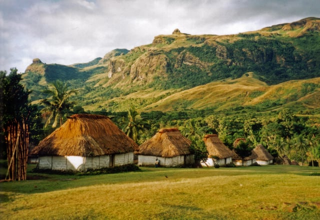 Several bure (one-room Fijian houses) in the village of Navala in the Nausori Highlands.