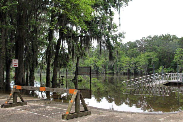 Boat ramp and pier flooded at Caddo Lake State Park