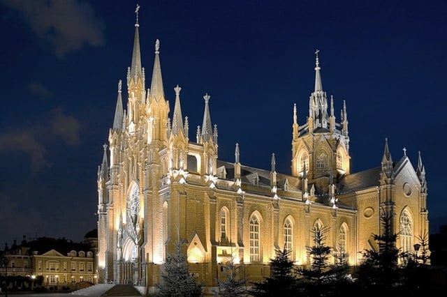 The Cathedral of the Immaculate Conception in Moscow, an example of Brick Gothic revival.