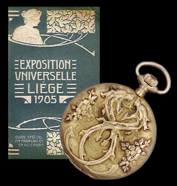 Gallet wins the "Grand Diploma of Honor" at the 1905 Liege exhibition. Produced in Gallet's La Chaux-de-Fonds Electa workshop. 18k gold Art Nouveau styled case, 23 ruby manufactured movement, adjusted to 5 positions and temperatures.