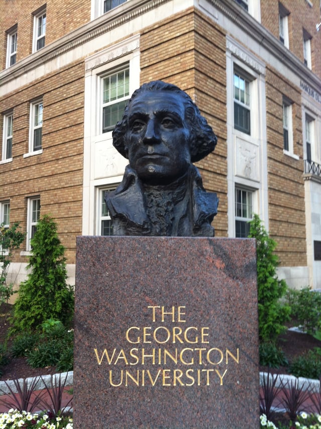 Avard Fairbanks's Busts of George Washington are located at the borders of the Foggy Bottom Campus.