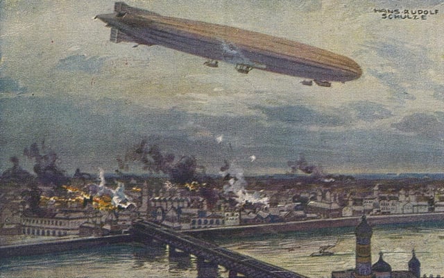 German airship Schütte Lanz SL2 bombing Warsaw in 1914.