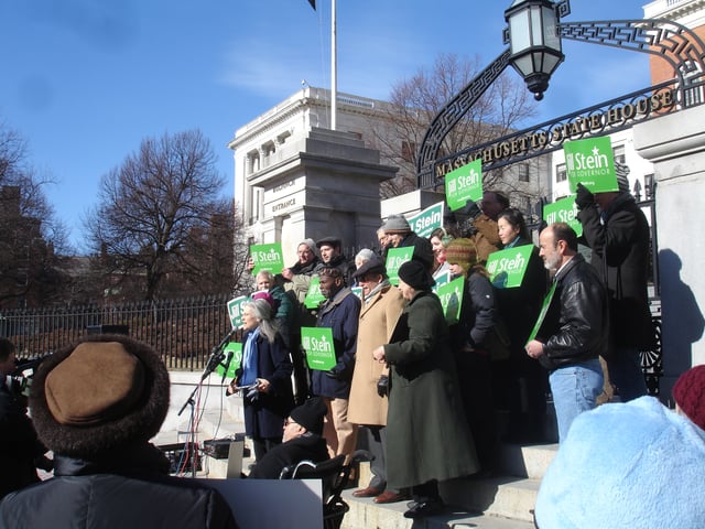 Jill Stein announcing her candidacy for governor in February 2010