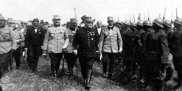 Marshal Joffre inspecting Romanian troops, 1916