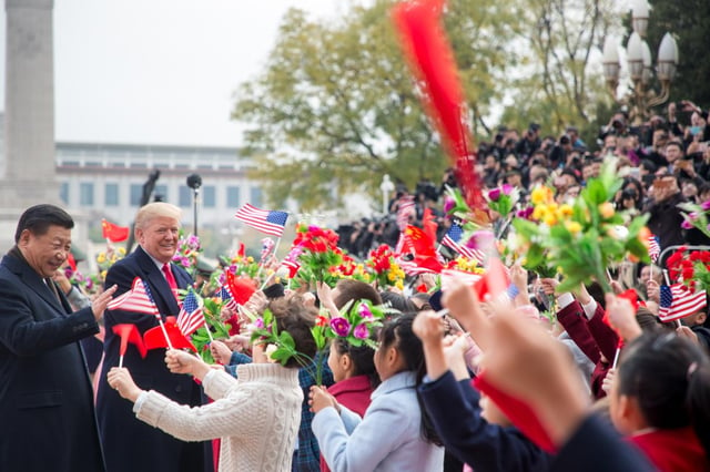 U.S. President Donald Trump arrives in China, 8 November 2017