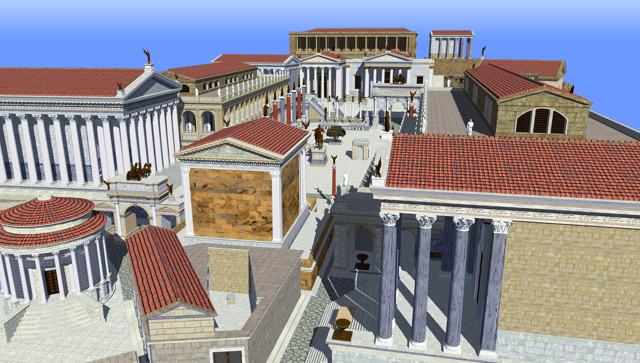 The Roman Forum, the political, economic, cultural, and religious center of the city during the Republic and later Empire
