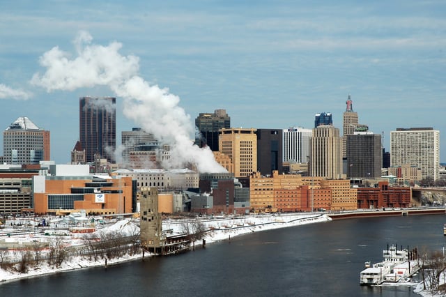 The city skyline from the southwest in the winter
