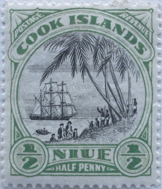 A 1932 stamp of Niue inscribed "Cook Islands Niue".