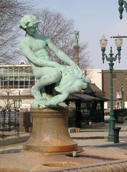 The Burnside Fountain, also known as the Turtle Boy statue is a local landmark on the Worcester Common