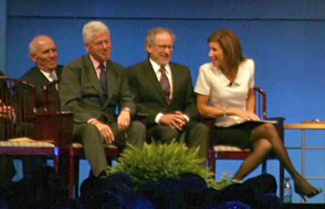 Former President Clinton with Spielberg as he accepts the 2009 Liberty Award in Philadelphia