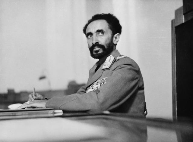 Haile Selassie at his study at the palace