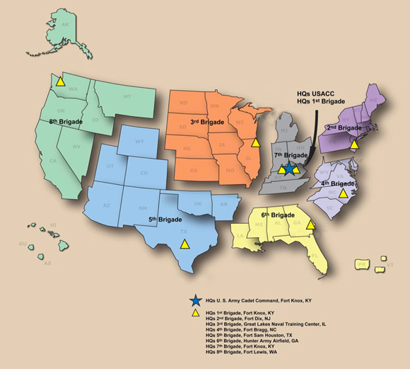 Map of the Army ROTC Brigades