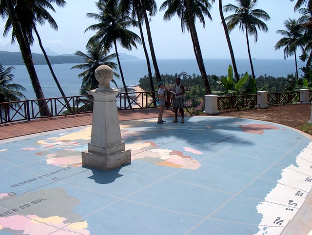 The Equator marked as it crosses Ilhéu das Rolas, in São Tomé and Príncipe