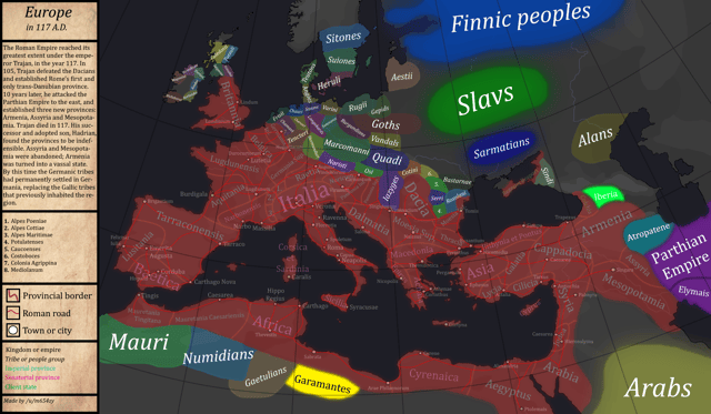 The Roman Empire under Trajan, 117 AD