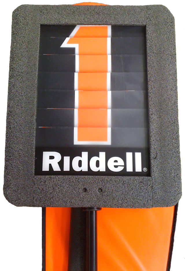A modern down indicator box is mounted on a pole and is used to mark the current line of scrimmage.