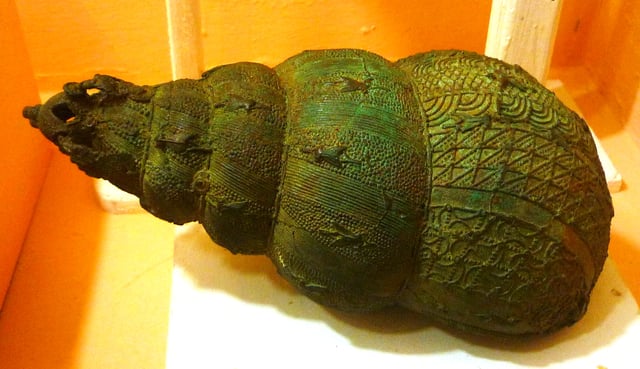 9th-century bronze vessel in form of a snail shell excavated in Igbo-Ukwu, in Nigerian National Museum (Lagos)