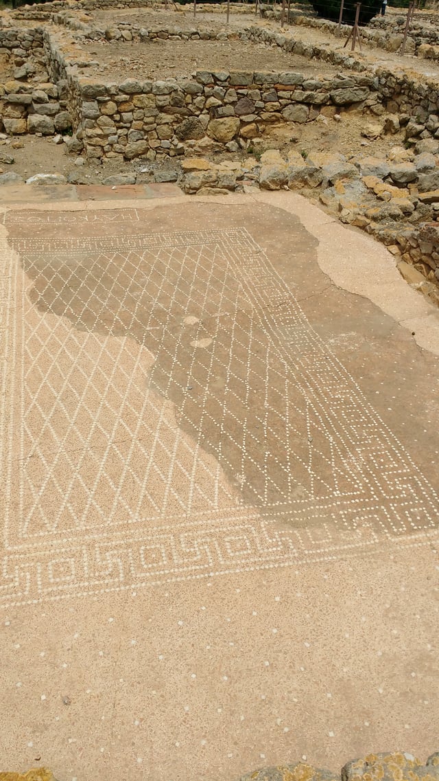 A mosaic in the Neapolis.  "Ηδύκοιτος", "the pleasure of lying down" can be seen at the top.