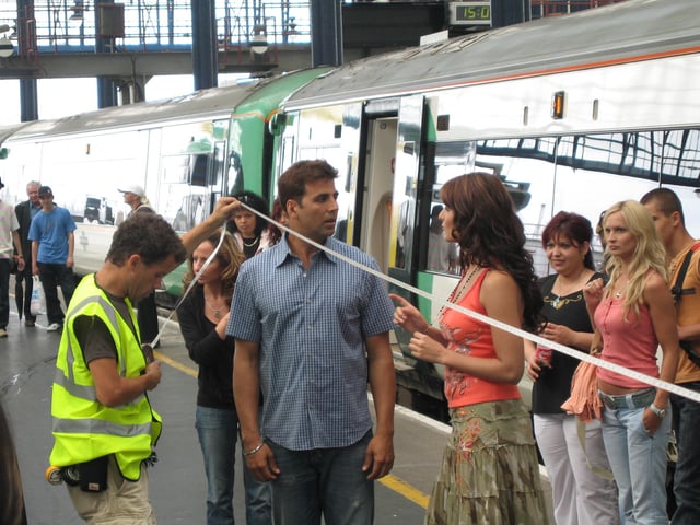 Akshay Kumar and Katrina Kaif on the set of Namastey London