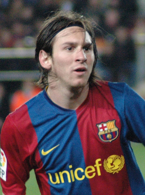 Lionel Messi wearing a Barcelona shirt with the UNICEF logo in 2007