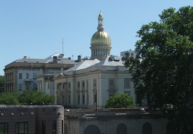 The New Jersey State House is topped by its golden dome in Trenton.