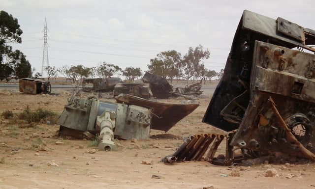 Libyan Army Palmaria howitzers destroyed by the French Air Force near Benghazi in March 2011