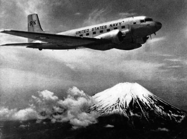 USN R4D-8 from VR-23 Codfish Airline over Mount Fuji, 1952