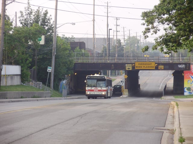 Looking south on Royal York Road from Judson St. The view of the CNR bridge was over Church Street which ended at Lakeshore Road, and was later changed to Royal York Road. Judson Rd. was previously named Main Street.