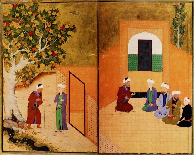 Saadi Shirazi is welcomed by a youth from Kashgar during a forum in Bukhara.