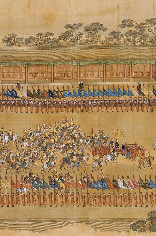 The Qianlong Emperor's Southern Inspection Tour, Scroll Twelve: Return to the Palace (detail), 1764 – 1770, by Xu Yang