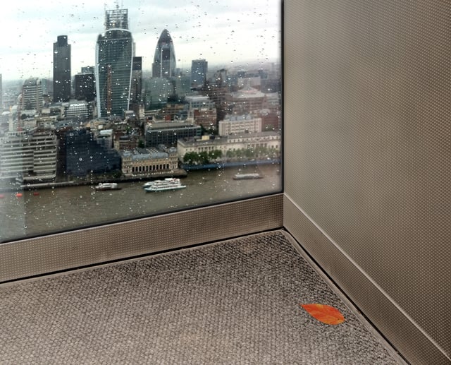 Elevator with a virtual window affording a view of the City of London